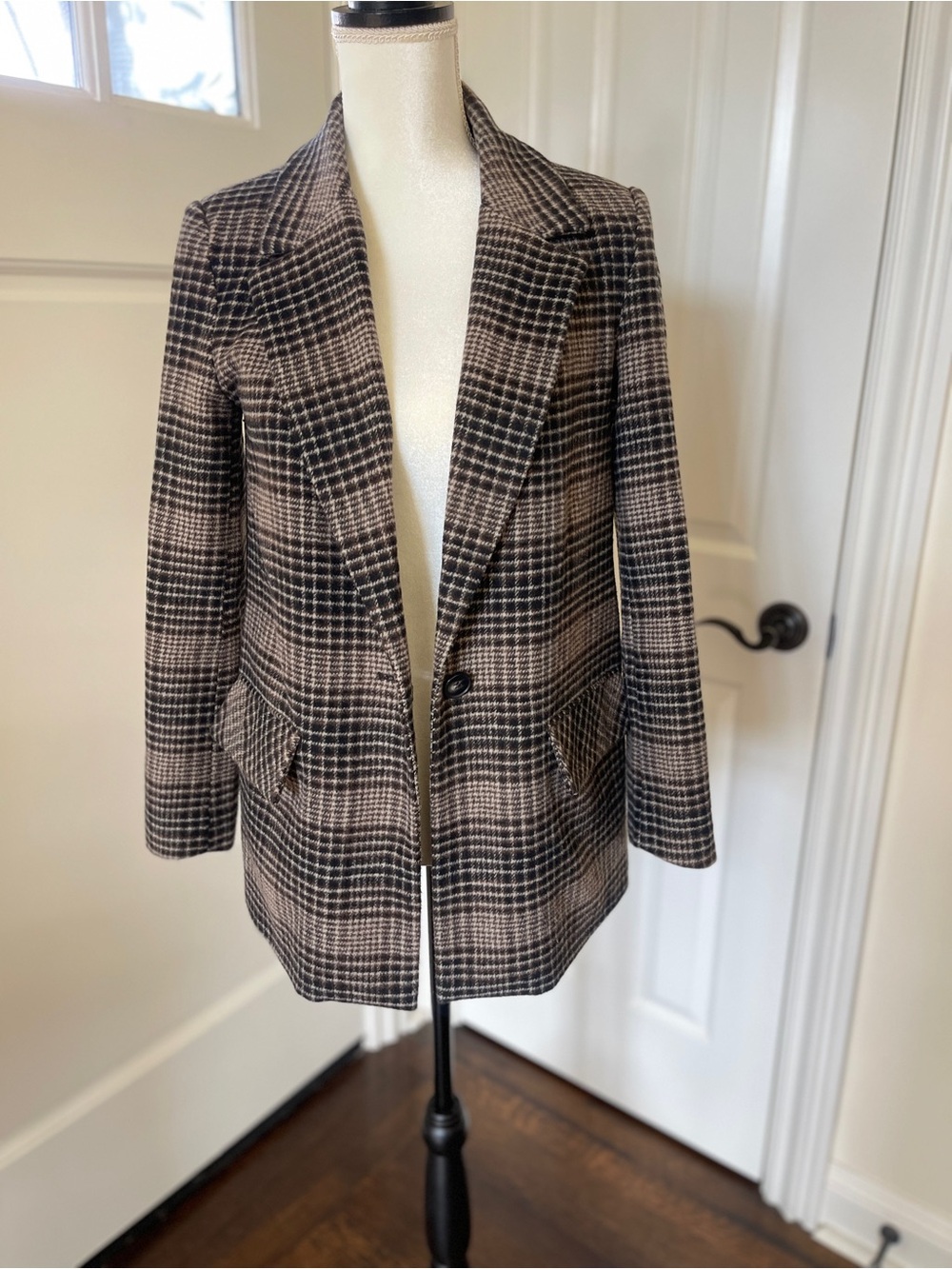 Z Supply Women's Brown Plaid Single-Button Blazer Coat